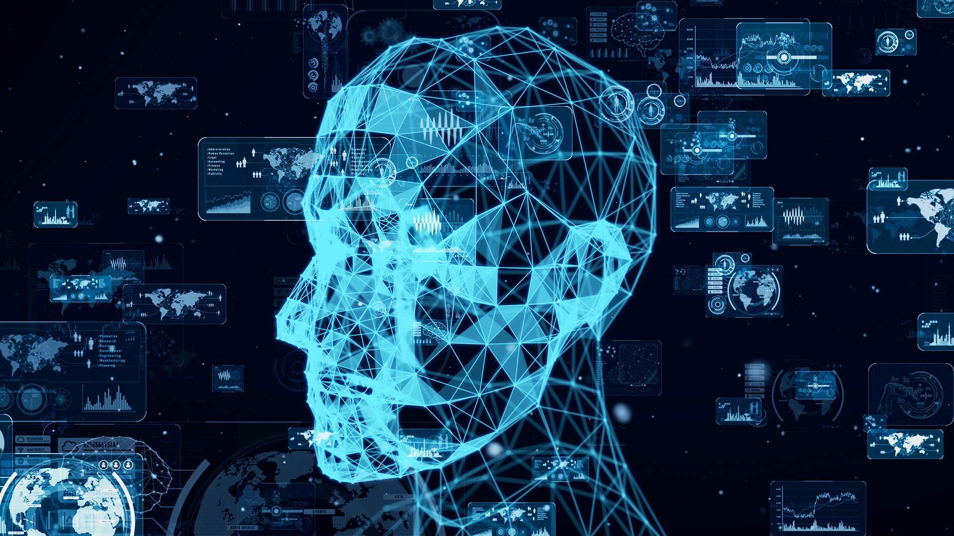 Computer-generated illustration showing a wireframe representation of a human head.