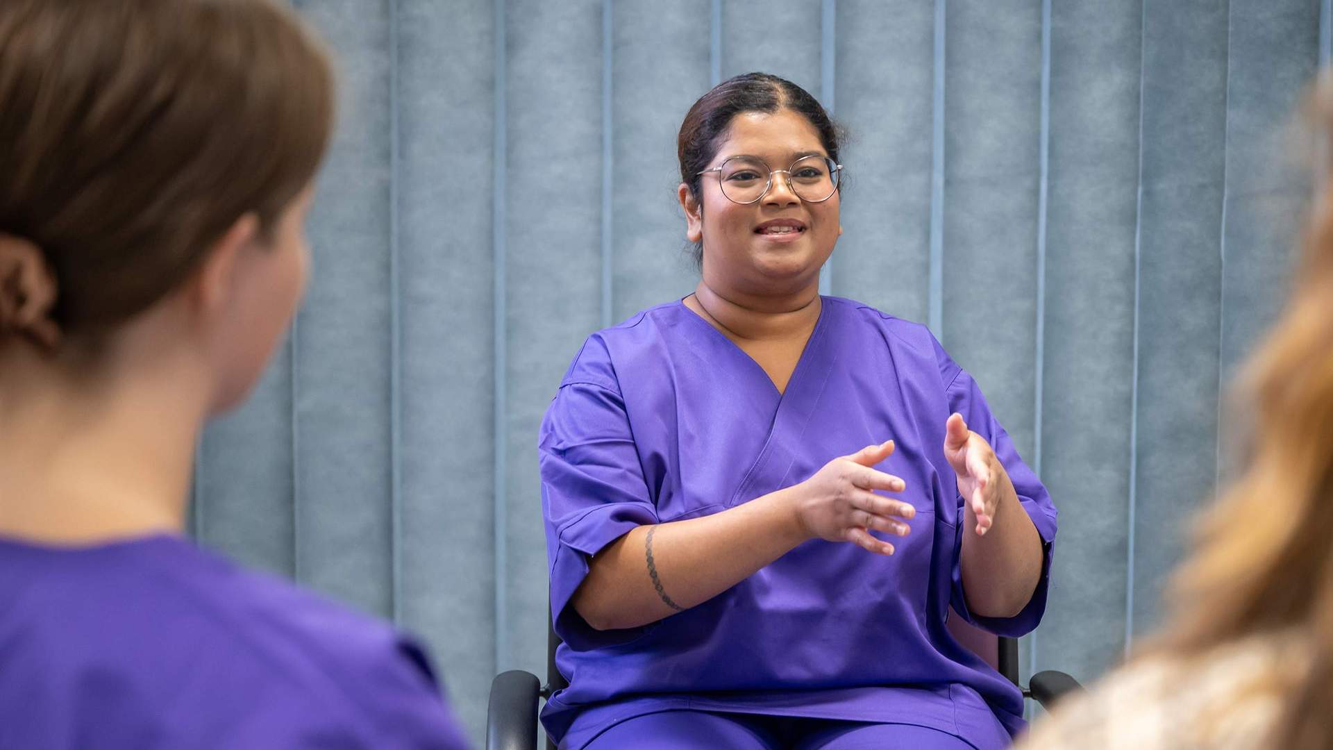 Nursing student in group discussion