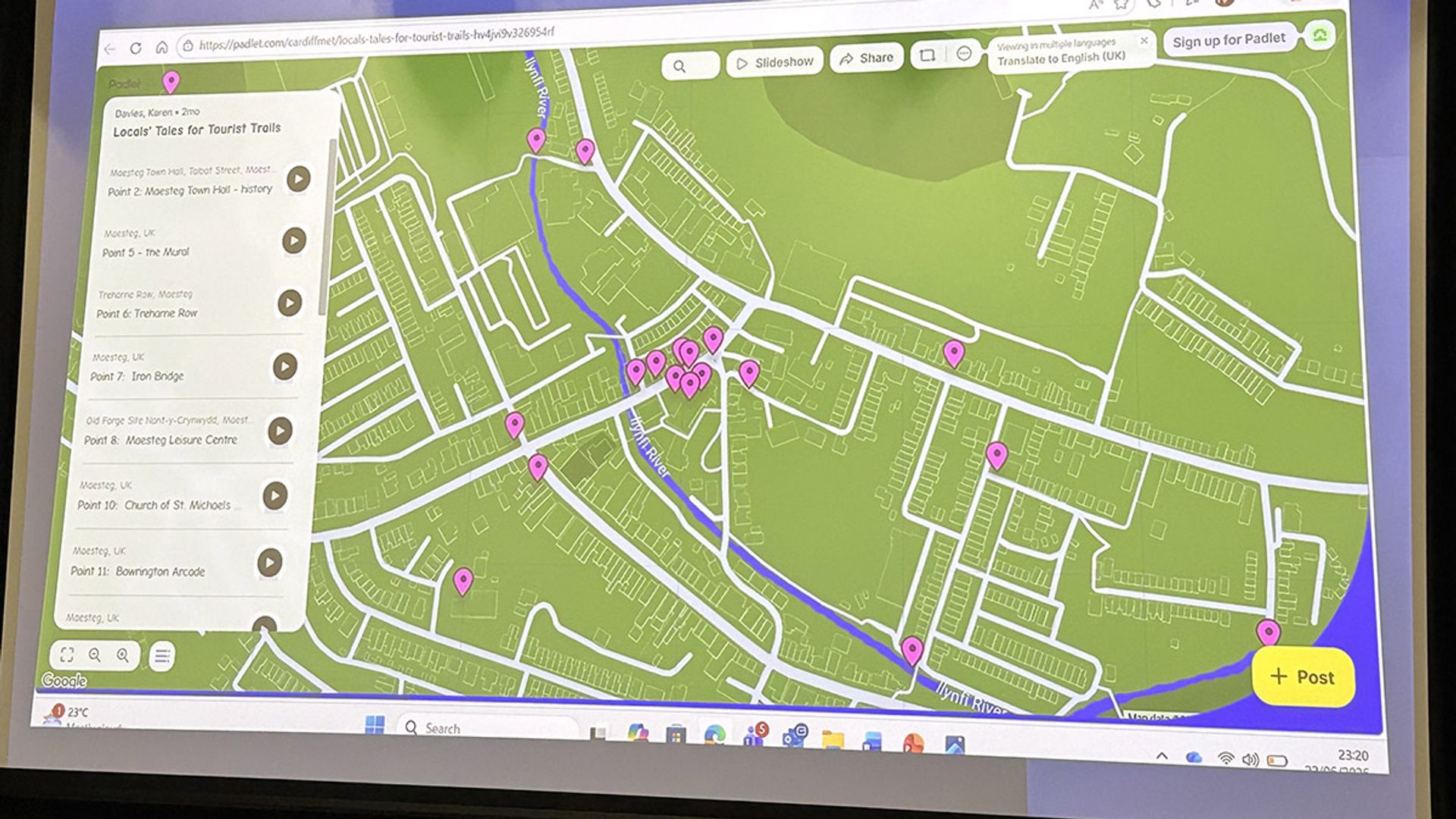 A digital map displaying the layout and streets of a city, with various landmarks marked for navigation.