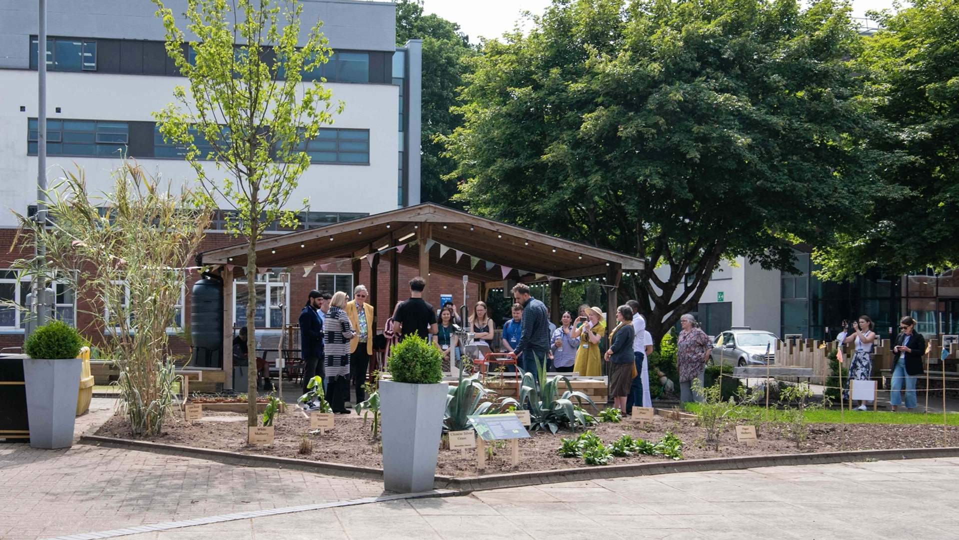 A sustainability event being held in an open space on Cardiff Met campus