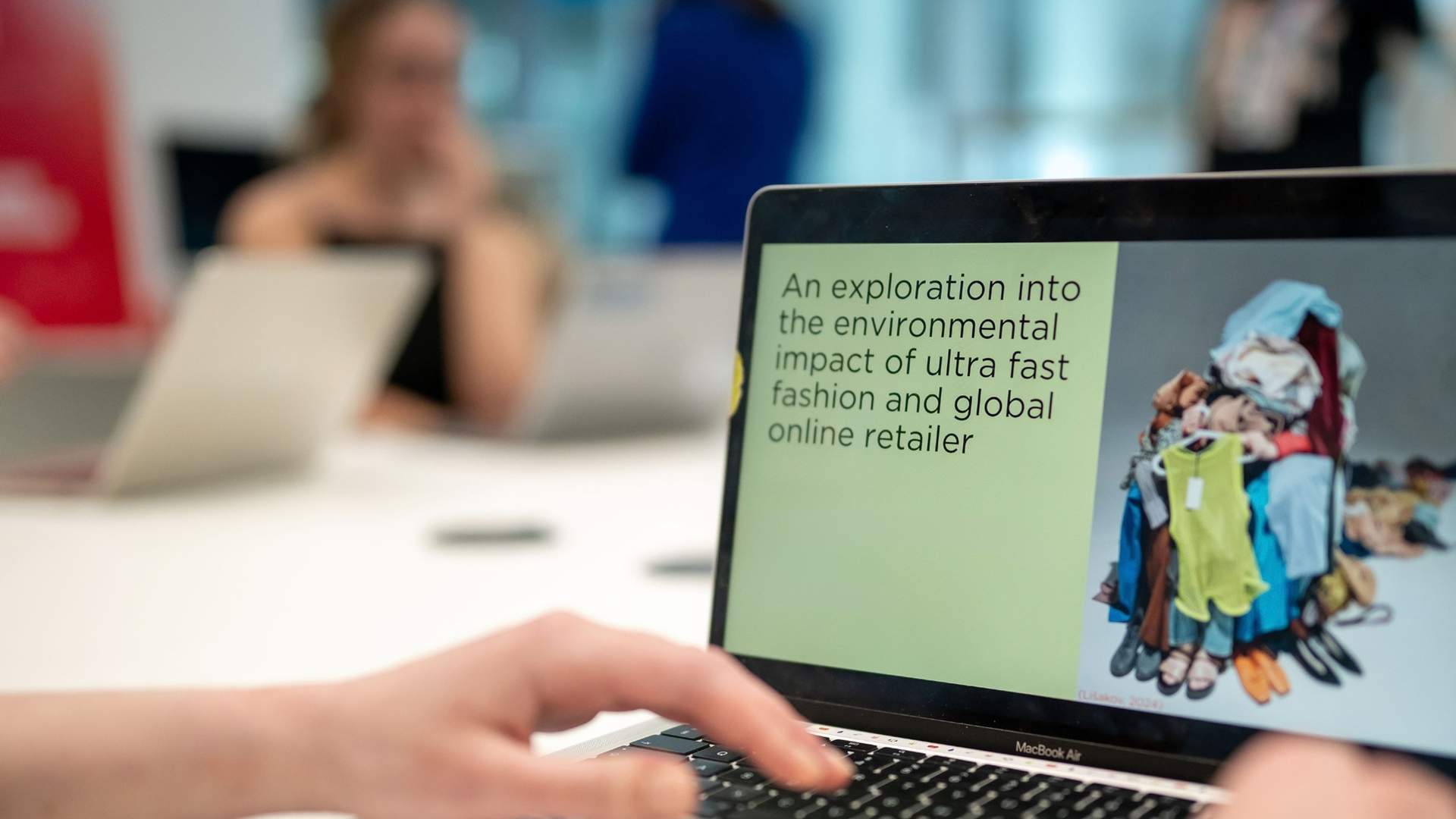 A close-up view of the laptop screen of a Fashion Marketing Management student