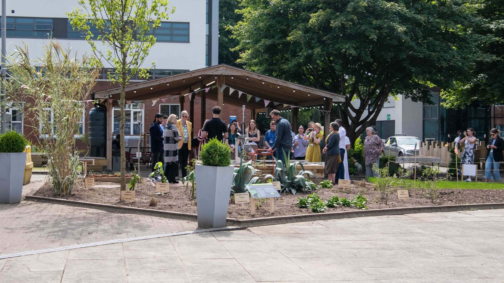 A sustainability event being held in an open space on Cardiff Met campus