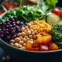 A bowl filled with vibrant vegetables, including beans, broccoli, and carrots, showcasing a colorful and healthy mix.