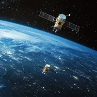 Two satellites in orbit around the Earth.