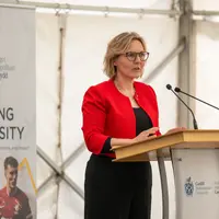 Rachael Langford announces Cardiff Met as Wales' Sporting University during a conference