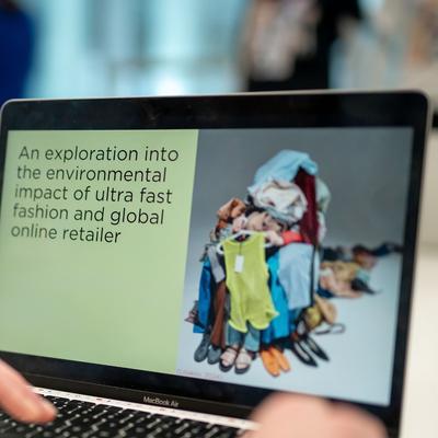 A close-up view of the laptop screen of a Fashion Marketing Management student