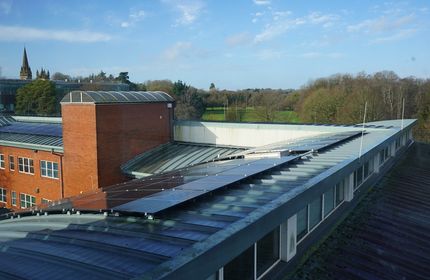 Solar panels on the roof of a building on the Llandaff Campus at Cardiff Metropolitan University