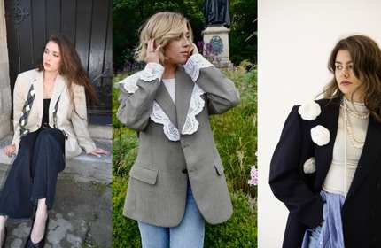 A collage of a young woman posing for three photographs