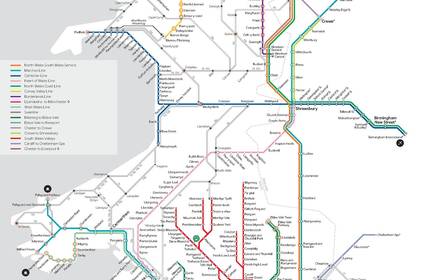 A map of Wales feature all train routes in Wales and the west of England