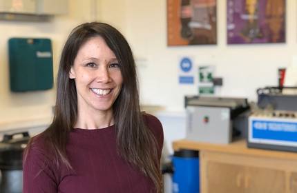 Headshot of Naomi Hughes in Design and Technology classroom