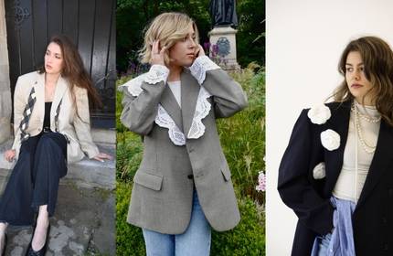 A collage of a young woman posing for three photographs