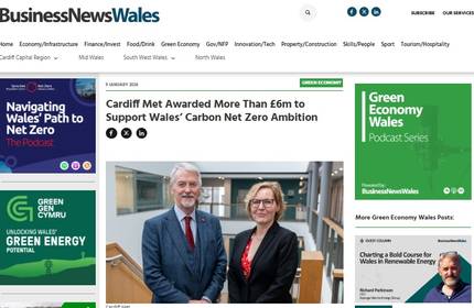 CMet Awarded More than 6 Million to Support Wales Carbon Net Zero Ambition Article Screenshot