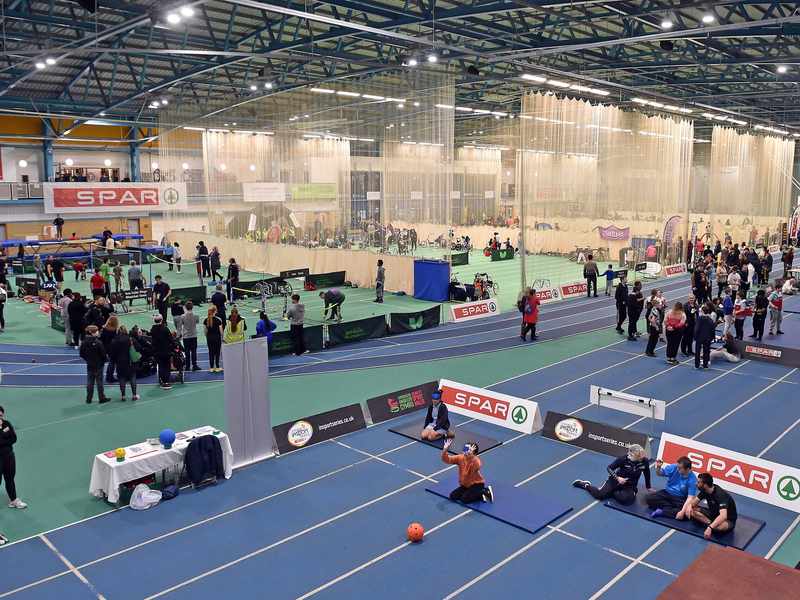 A busy National Indoor Athletics Centre filled with school age children competing in various sports