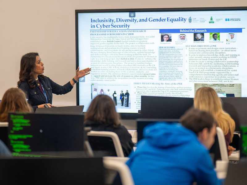 A lecture delivers a presentation to a group of students.