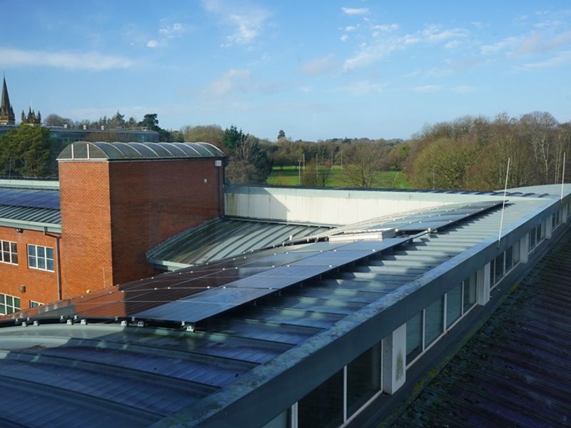 Solar panels on the roof of a building on the Llandaff Campus at Cardiff Metropolitan University