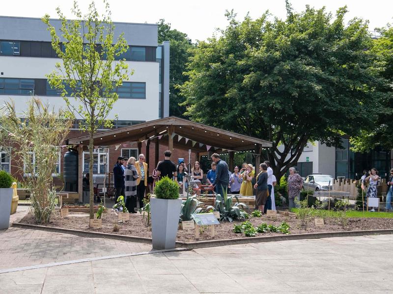 A sustainability event being held in an open space on Cardiff Met campus