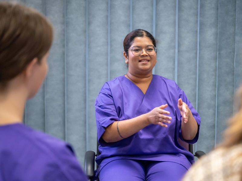 Nursing student in group discussion