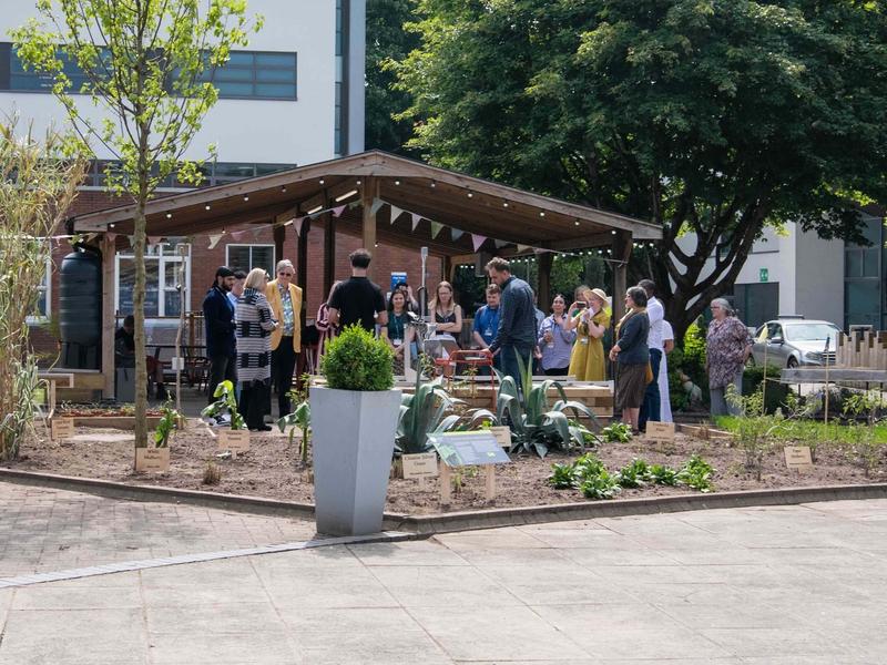 A sustainability event being held in an open space on Cardiff Met campus