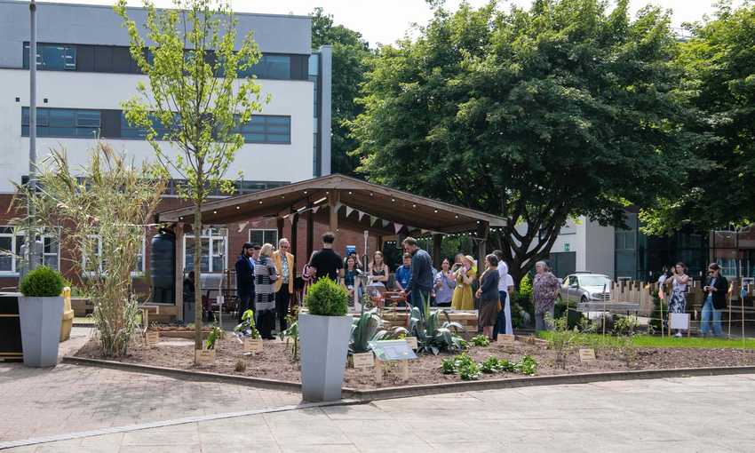 A sustainability event being held in an open space on Cardiff Met campus