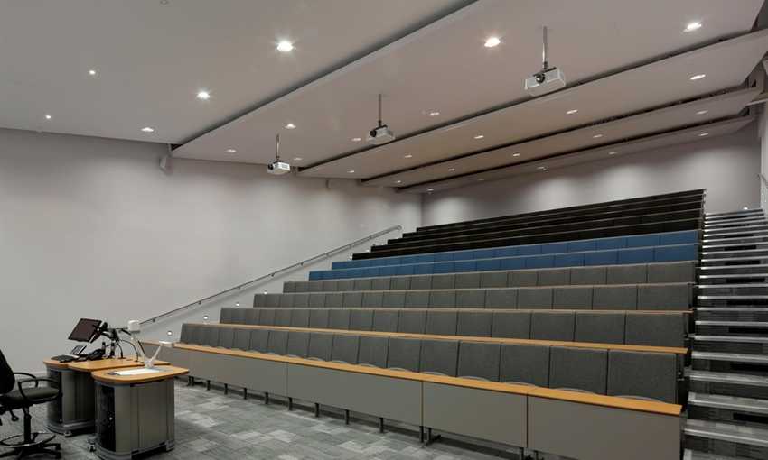 View from the front of a large, modern lecture theatre