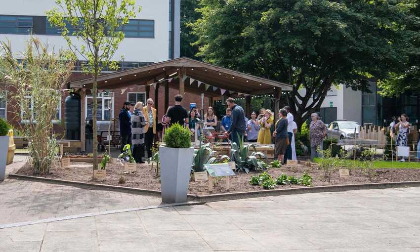 A sustainability event being held in an open space on Cardiff Met campus