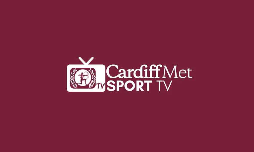 Cardiff Met Sport TV in white with maroon background