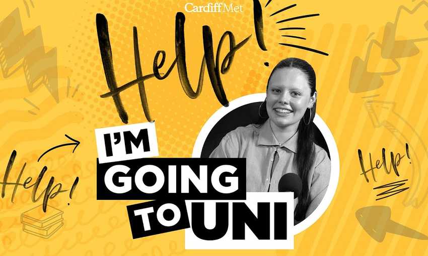 Help! I'm Going to Uni Podcast graphic with title and clipart