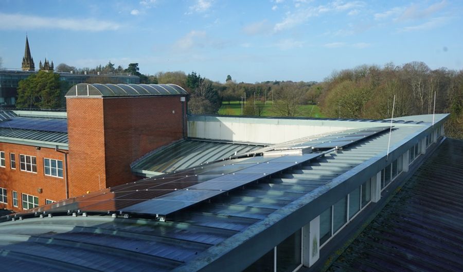 Solar panels on the roof of a building on the Llandaff Campus at Cardiff Metropolitan University