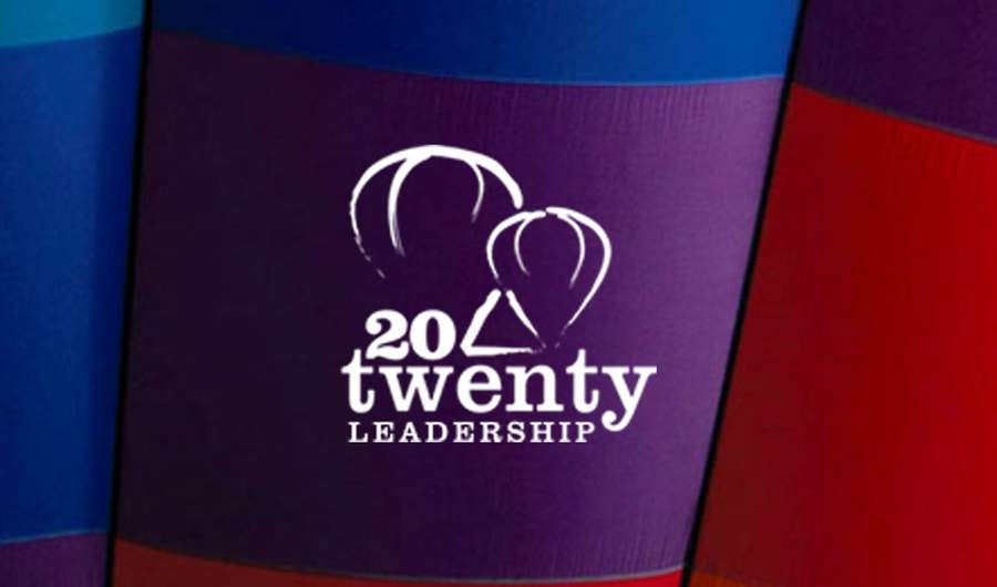 The Twenty Twenty Leadership logo displayed prominently against a vibrant, colourful background.