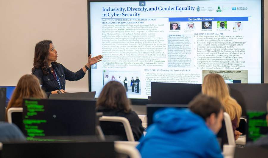 A lecture delivers a presentation to a group of students.