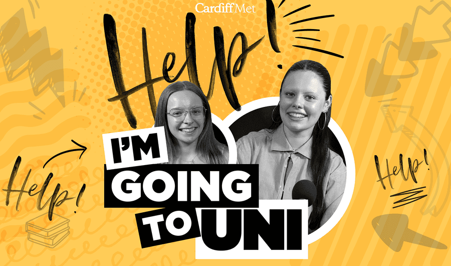I'm Going To Uni background with 2 young girls smiling