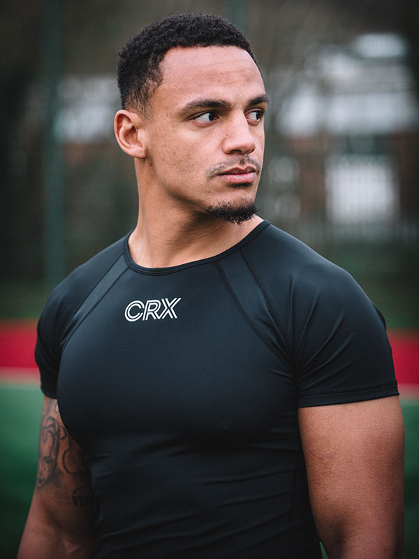 Headshot of student athlete wearing CRX Compression training t-shirt