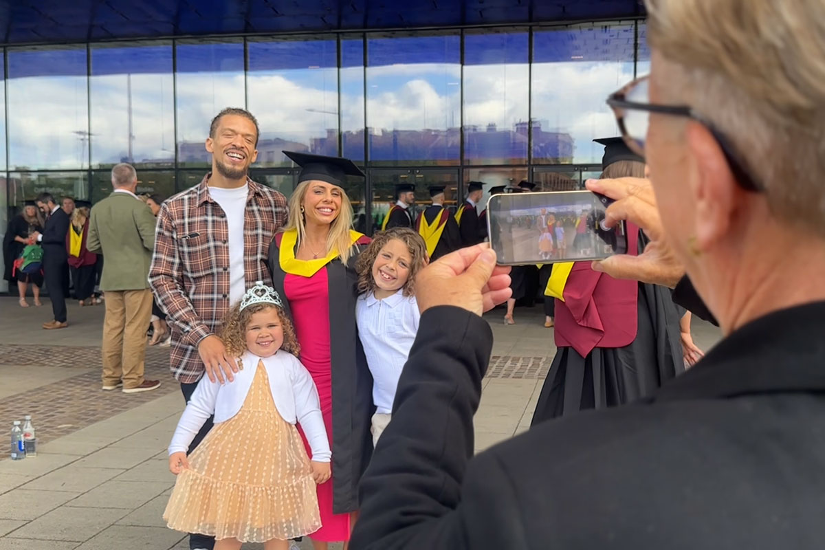 Harriet Wills-Adams and her family photographed at Graduation