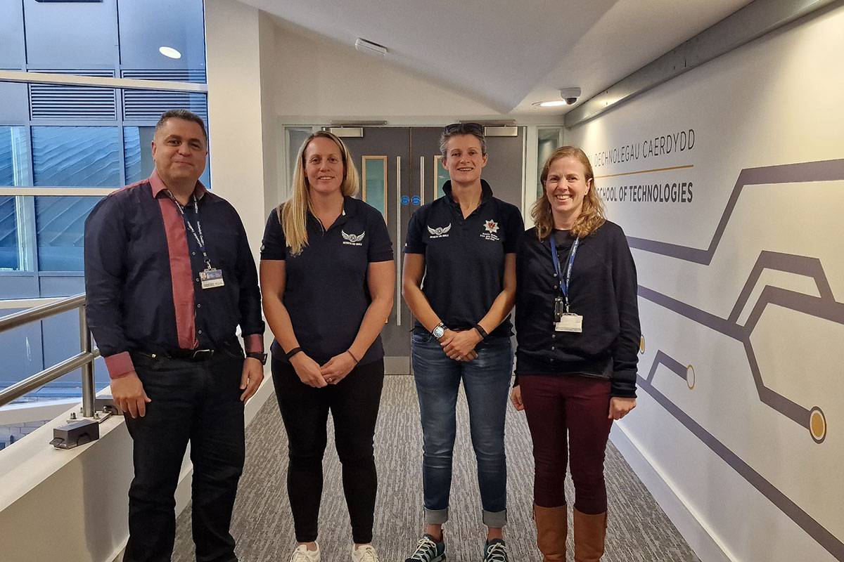 Left to Right: Dr Issam Damaj, Rebecca Rowe, Georgina Gilbert, and Dr Fiona Carroll, stand for a photograph