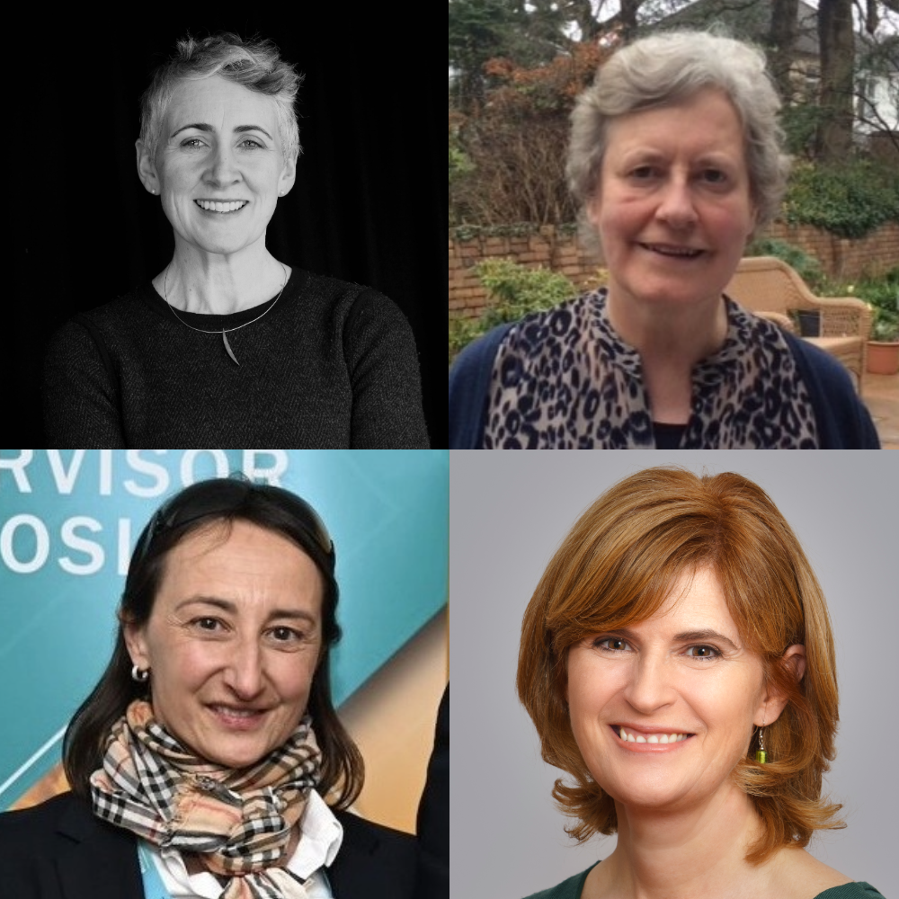 Four women in different poses, with two of them smiling, conveying a sense of happiness and camaraderie.