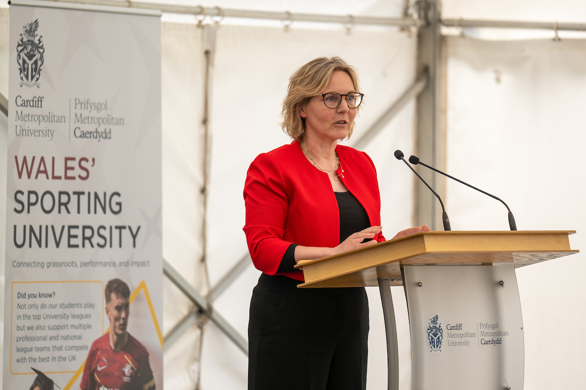 Rachael Langford announces Cardiff Met as Wales' Sporting University during a conference