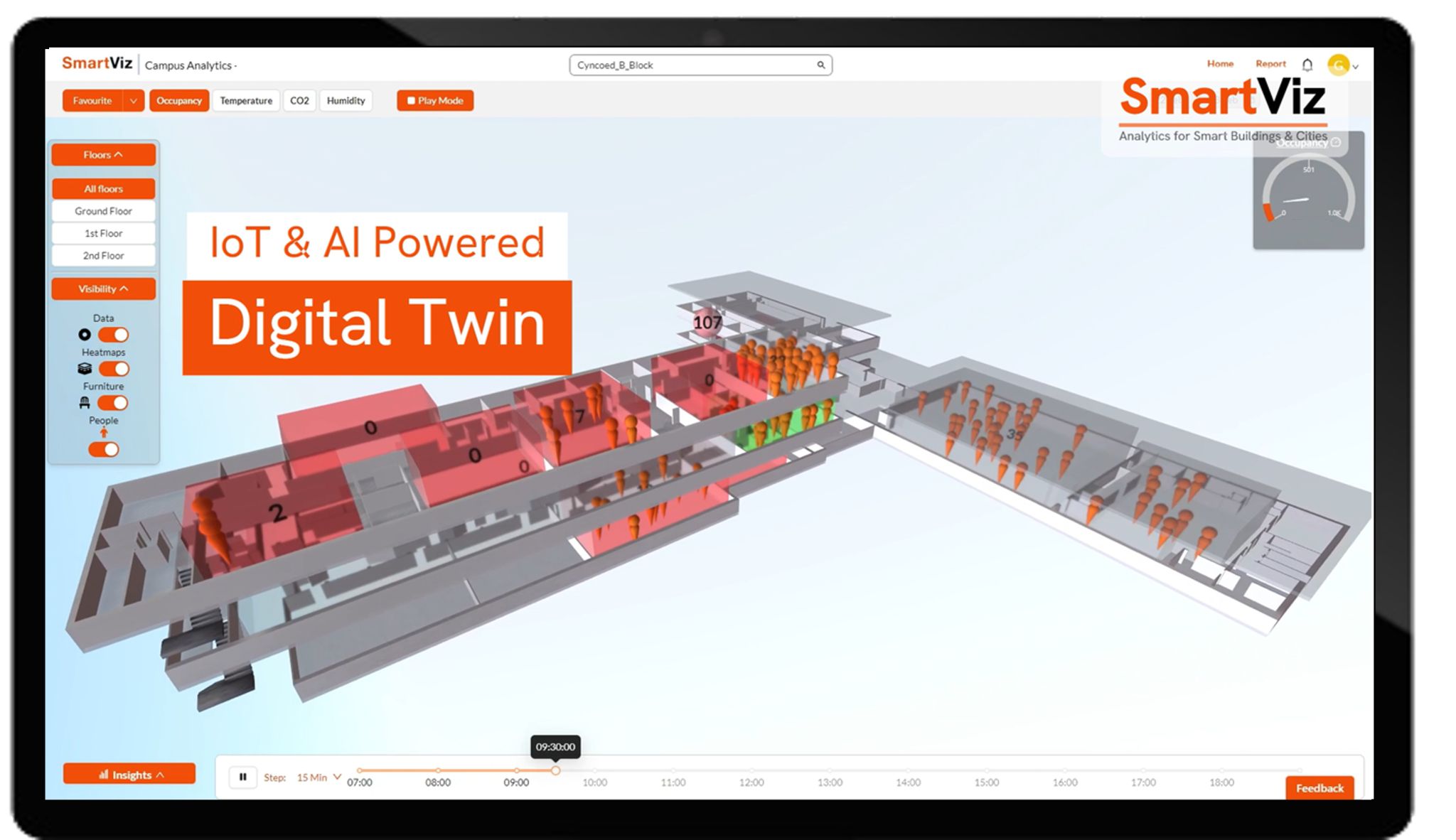 3D rendering of a building in analytics software