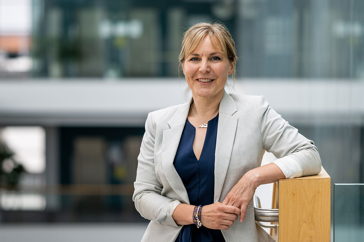 Professor Rachael Langford pictured in the Cardiff School of Management building